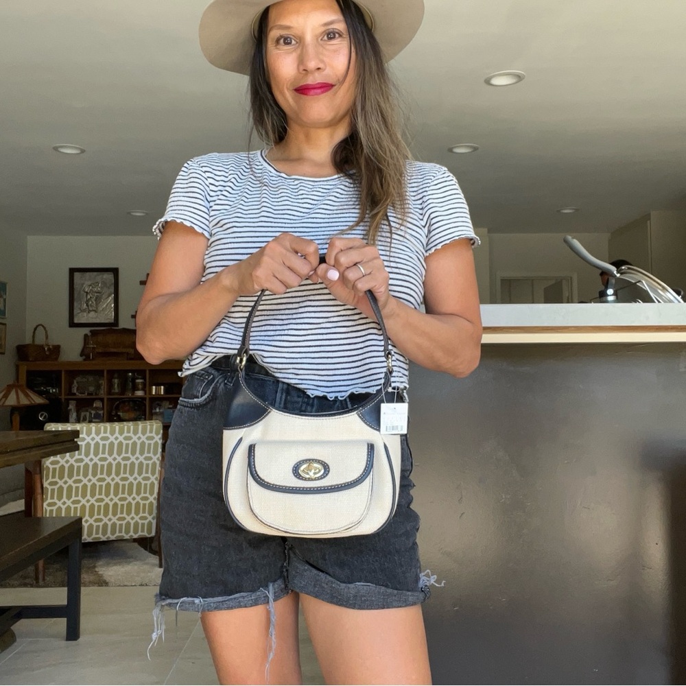 NWT Etienne Aigner Juliet Mini Straw Bag – Navy & Cream Nautical Style - Picture 10 of 12
